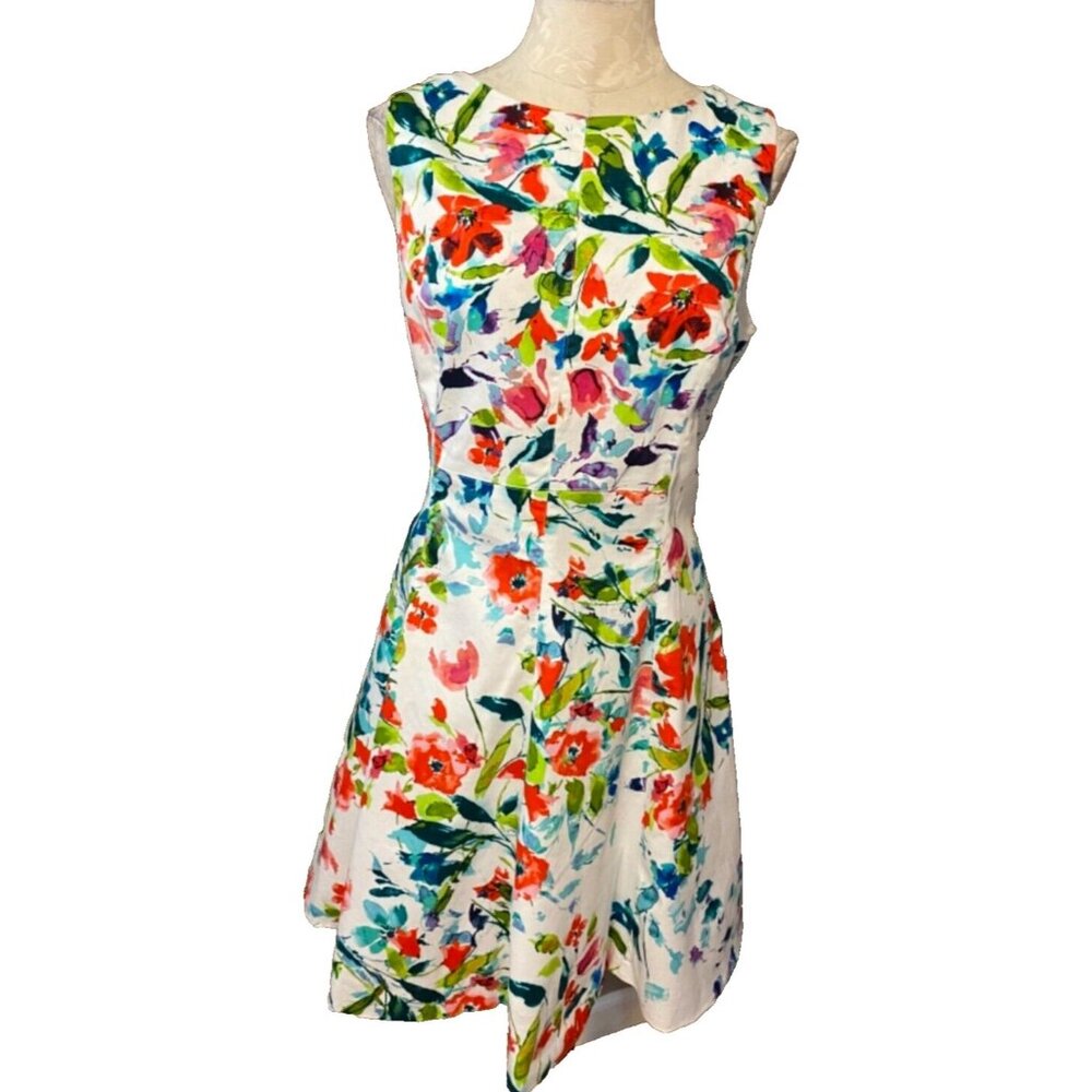 American Living A Line Dress 16 Floral Washable Stretch Cotton Sleeveless Summer - Picture 2 of 8